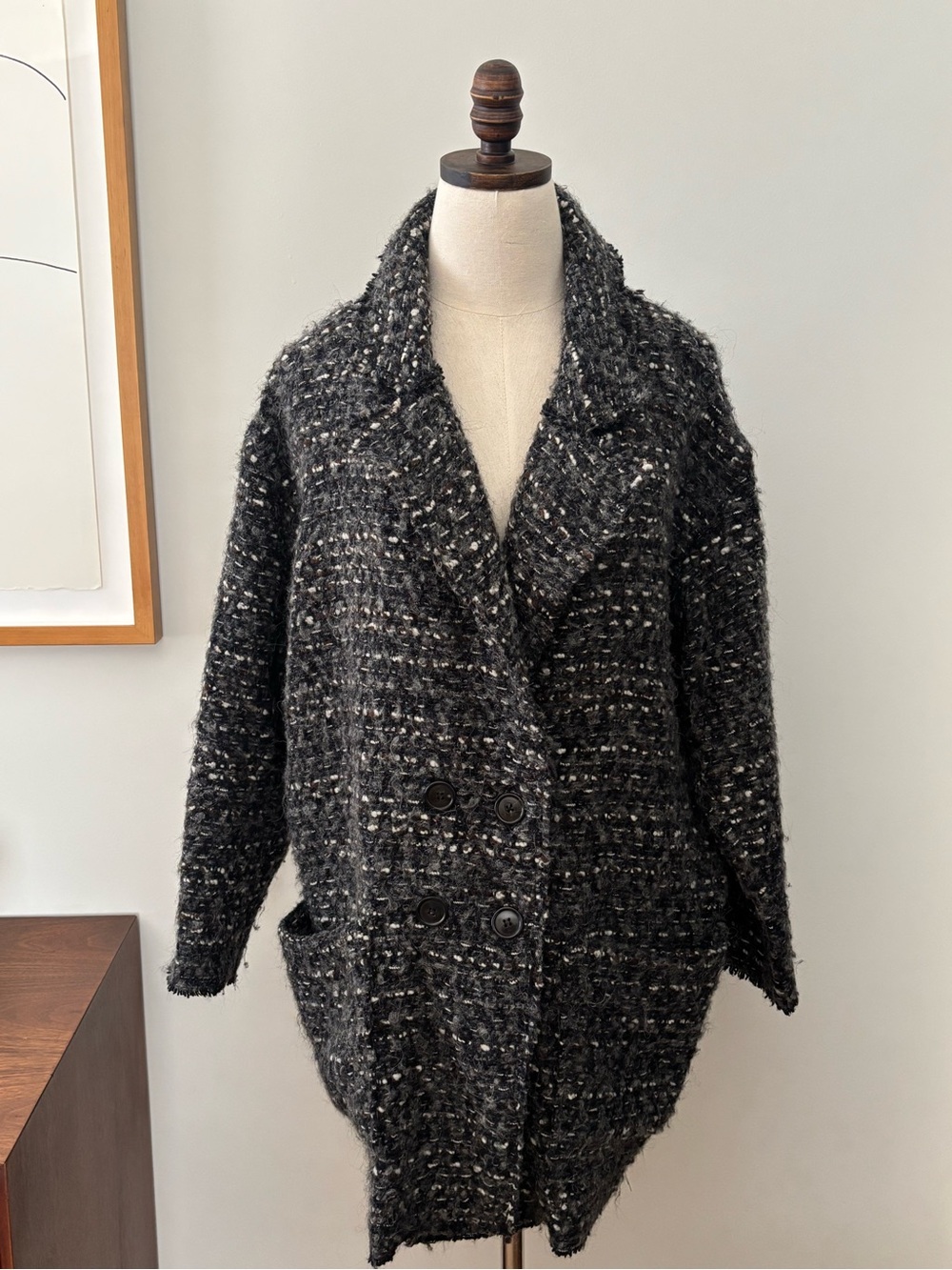 Isabel Marant Black Tweed Double-Breasted Coat